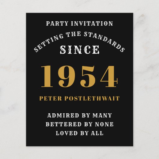 70e verjaardag 1954 zwart goud gepersonaliseerd vo flyer (Voorkant)