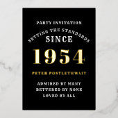 70e verjaardag 1954 zwart goud gepersonaliseerd vo folie uitnodiging (Voorkant)