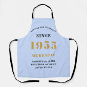 70e verjaardag 1955 Naam Chic Elegant Blauw Schort (Voorkant)