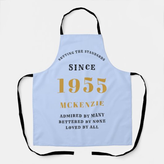 70e verjaardag 1955 Naam Chic Elegant Blauw Schort (Voorkant)