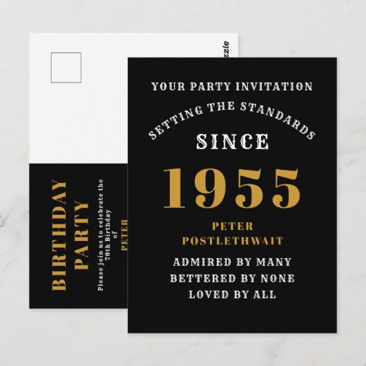 70e verjaardag 1955 Zwart Goud Briefkaart (Voorkant / Achterkant)