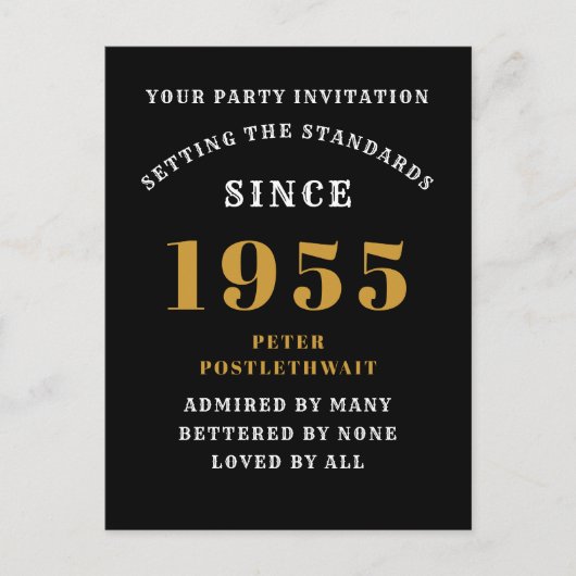 70e verjaardag 1955 Zwart Goud Briefkaart (Voorkant)