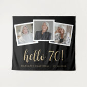 70e Verjaardag 3-Foto Gold Script Cheers Zwart Wandkleed (Voorkant (horizontaal))
