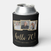 70e Verjaardag 3-Foto Zwart Goud Script Cheers Blikjeskoeler (Blikje Voorkant)