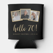 70e Verjaardag 3-Foto Zwart Goud Script Cheers Blikjeskoeler (Voorkant)