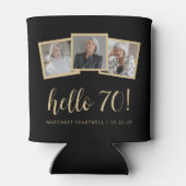 70e Verjaardag 3-Foto Zwart Goud Script Cheers Blikjeskoeler (Achterkant)