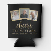 70e Verjaardag 3-Foto Zwart Goud Script Cheers Blikjeskoeler (Voorkant)