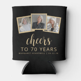 70e Verjaardag 3-Foto Zwart Goud Script Cheers Blikjeskoeler