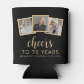 70e Verjaardag 3-Foto Zwart Goud Script Cheers Blikjeskoeler (Achterkant)