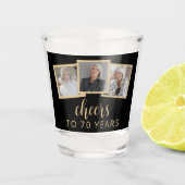 70e Verjaardag 3-Foto Zwart Goud Script Cheers Shot Glas (Voorkant)