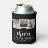 70e verjaardag 3-foto zwart wit script juichen blikjeskoeler (Blikje Voorkant)