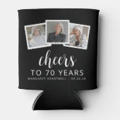70e verjaardag 3-foto zwart wit script juichen blikjeskoeler (Voorkant)