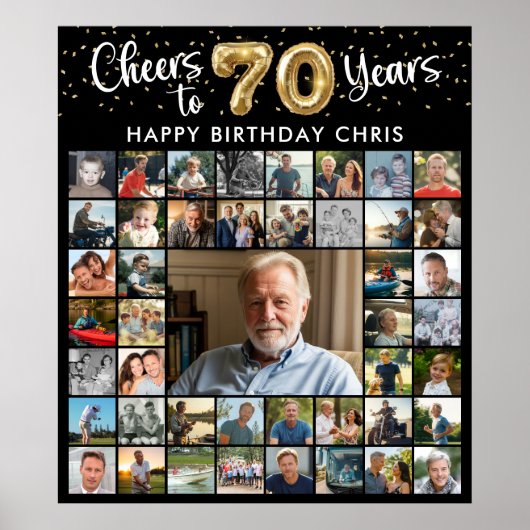 70e verjaardag 45 foto collage hoera voor 70 jaar poster (Voorkant)