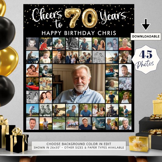 70e verjaardag 45 foto collage Proost op 70 jaar Poster