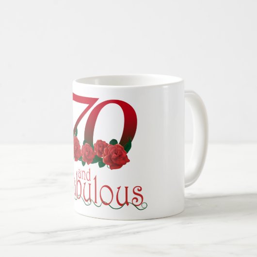 70e verjaardag 70 en fabelrode rozen florale mok (Voorkant rechts)