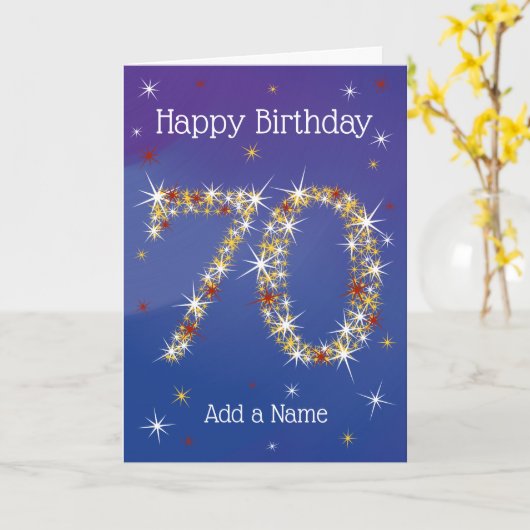 70e verjaardag - 70 jaar in Star-getallen - blauw Kaart (Gele Bloem)
