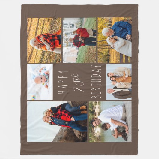 70e verjaardag 7 Foto Collage Brown Fleece Blanket (Voorkant)