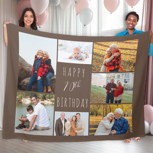 70e verjaardag 7 Foto Collage Brown Fleece Blanket Deken