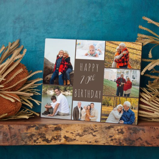 70e verjaardag 7 Foto Collage Warm Brown Fotoplaat (Zijkant)