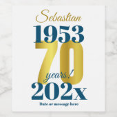 70e verjaardag aangepaste data wijn etiket (Enkel label)