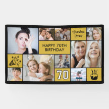 70e verjaardag aangepaste foto collage zwart goud