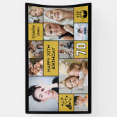 70e verjaardag aangepaste foto collage zwart goud spandoek (Verticaal)