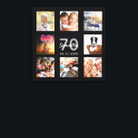 70e verjaardag aangepaste foto collage zwart monog canvas afdruk<br><div class="desc">Een uniek 70ste verjaardagscadeau of aandenken, haar leven vieren met een collage van 8 van uw foto's. Voeg afbeeldingen van haar familie, vrienden, huisdieren, hobbies of droomreisbestemming toe. Personaliseer en voeg een naam, leeftijd 70 en een datum toe. Grijs en wit gekleurde letters. Een chique zwarte achtergrond. Dit canvas is...</div>