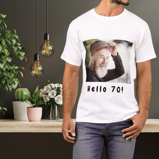 70e verjaardag aangepaste foto hallo 70 jongens ma t-shirt