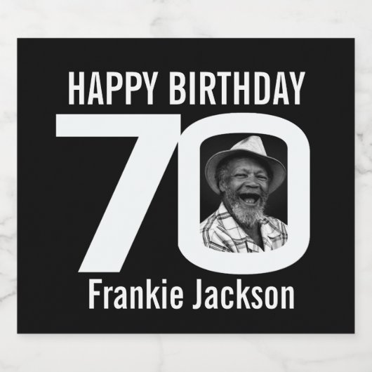 70e verjaardag aangepaste foto naam zwart wit bier etiket (Enkel label)