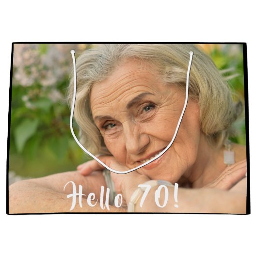 70e verjaardag aangepaste fotomhello 70 vrouw groot cadeauzakje (Voorkant)