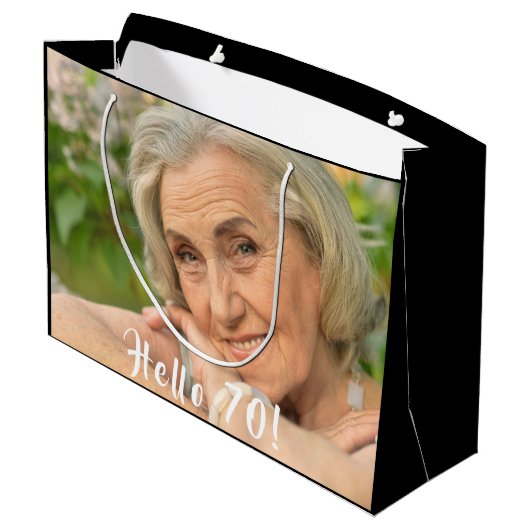 70e verjaardag aangepaste fotomhello 70 vrouw groot cadeauzakje (Achterkant Gekanteld)