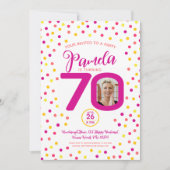 70e verjaardag aangepaste foto's roze geel confett kaart (Voorkant)