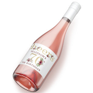 70e verjaardag Aangepaste gouden bloem Sparkling Wijnetiket