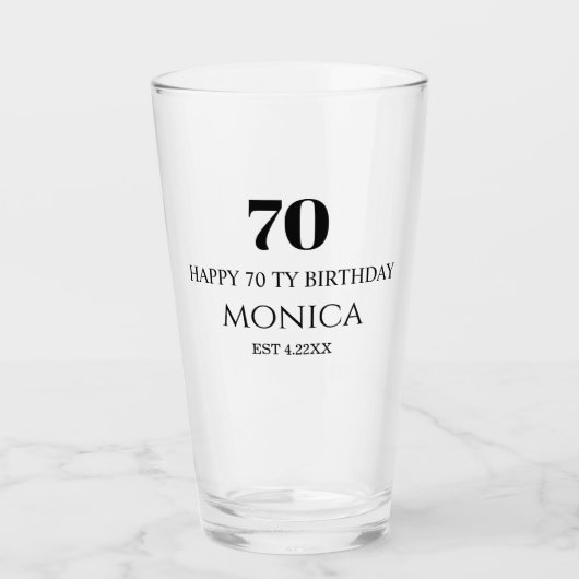 70e verjaardag aangepaste naam glazen beker (Voorkant)