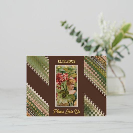 70e verjaardag Aangepaste Uitnodiging Bloemen Beau (Staand Voorkant)