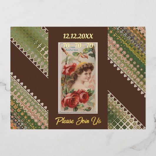 70e verjaardag Aangepaste Uitnodiging Bloemen Beau (Voorkant)