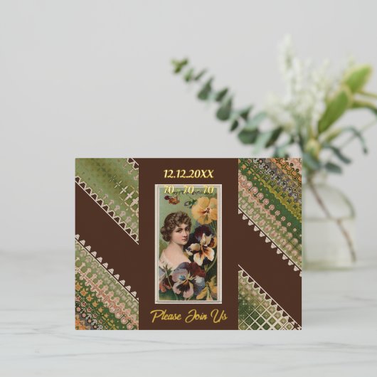 70e verjaardag Aangepaste Uitnodiging Bloemen Beau (Staand Voorkant)