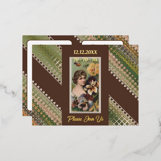 70e verjaardag Aangepaste Uitnodiging Bloemen Beau (Voorkant / Achterkant)