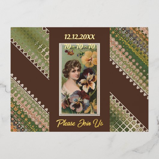 70e verjaardag Aangepaste Uitnodiging Bloemen Beau (Voorkant)