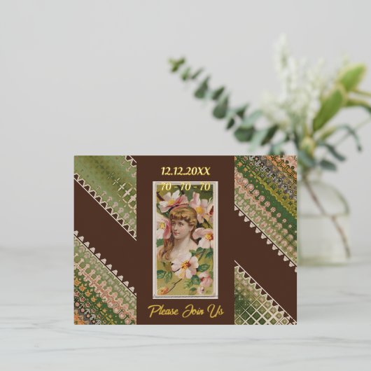 70e verjaardag Aangepaste Uitnodiging Bloemen Beau (Staand Voorkant)