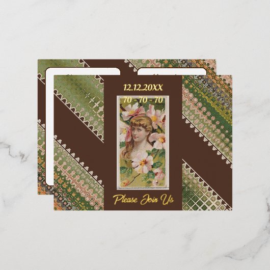 70e verjaardag Aangepaste Uitnodiging Bloemen Beau (Voorkant / Achterkant)