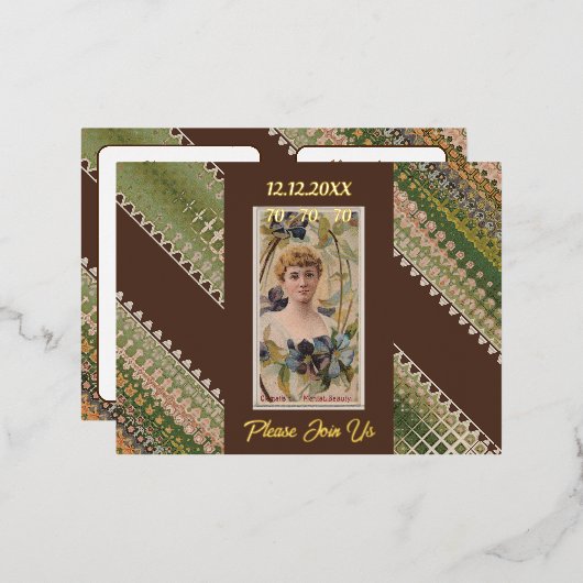 70e verjaardag Aangepaste Uitnodiging Bloemen Beau (Voorkant / Achterkant)