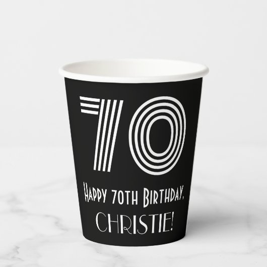 70e verjaardag — Art Deco Geïnspireerde look "70"  Papieren Bekers (Achterkant)