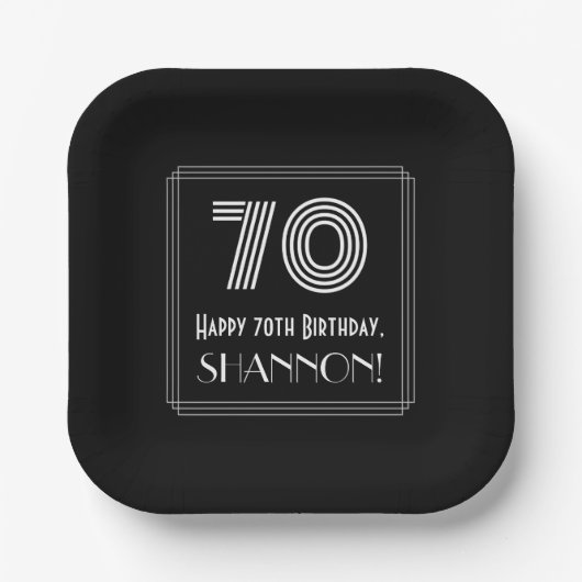70e verjaardag — Art Deco Geïnspireerde look "70"  Papieren Bordje (Voorkant)
