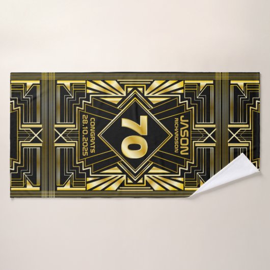 70e verjaardag Art Deco Gold Black Grote Gatsby Badhanddoek (Badhanddoek)