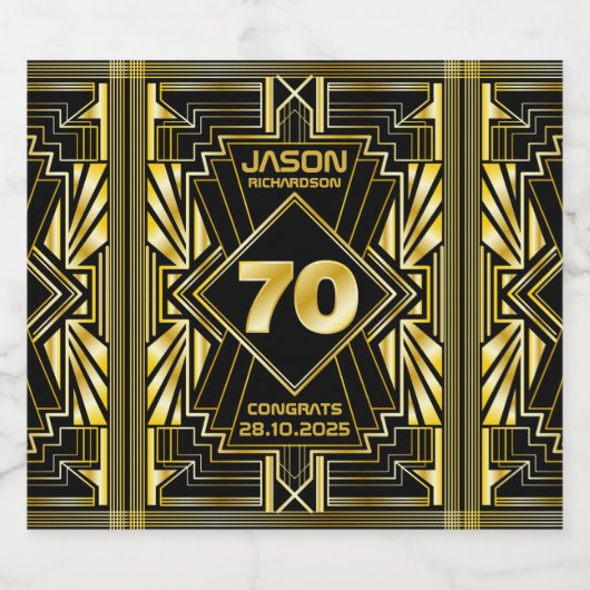 70e verjaardag Art Deco Gold Black Grote Gatsby Bier Etiket (Enkel label)