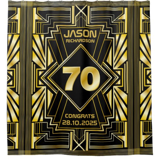 70e verjaardag Art Deco Gold Black Grote Gatsby Douchegordijn (Voorkant)