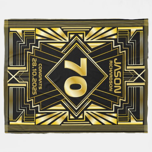 70e verjaardag Art Deco Gold Black Grote Gatsby Fleece Deken (Voorkant (Horizontaal))