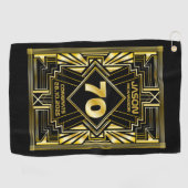 70e verjaardag Art Deco Gold Black Grote Gatsby Golfhanddoek (Horizontaal)