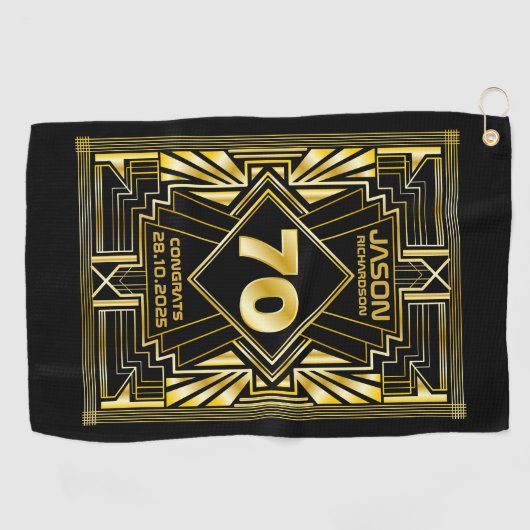 70e verjaardag Art Deco Gold Black Grote Gatsby Golfhanddoek (Horizontaal)